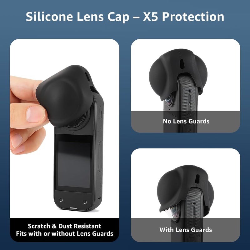 Drogear 2 Pcs Screen Protector and Lens Cap for Insta360 X5, Insta360 X4/X5 Tempered Glass Screen Film + Silicone Lens Protective Cover, Protect against Dust and Scratches, Insta360 X5 Accessories - Image 2